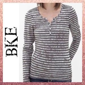 NEW BKE Gray Silver Striped Button Henley Small S